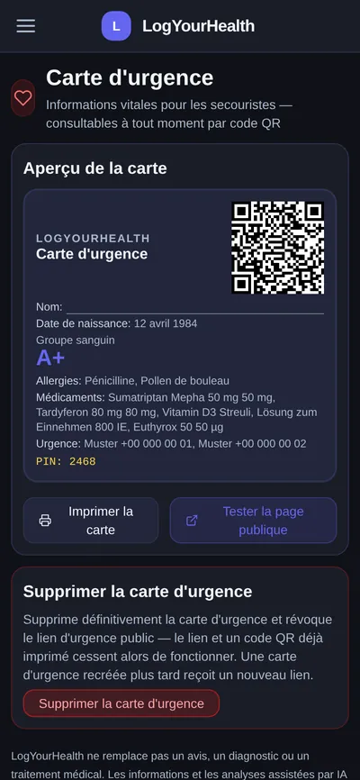 Carte d'urgence